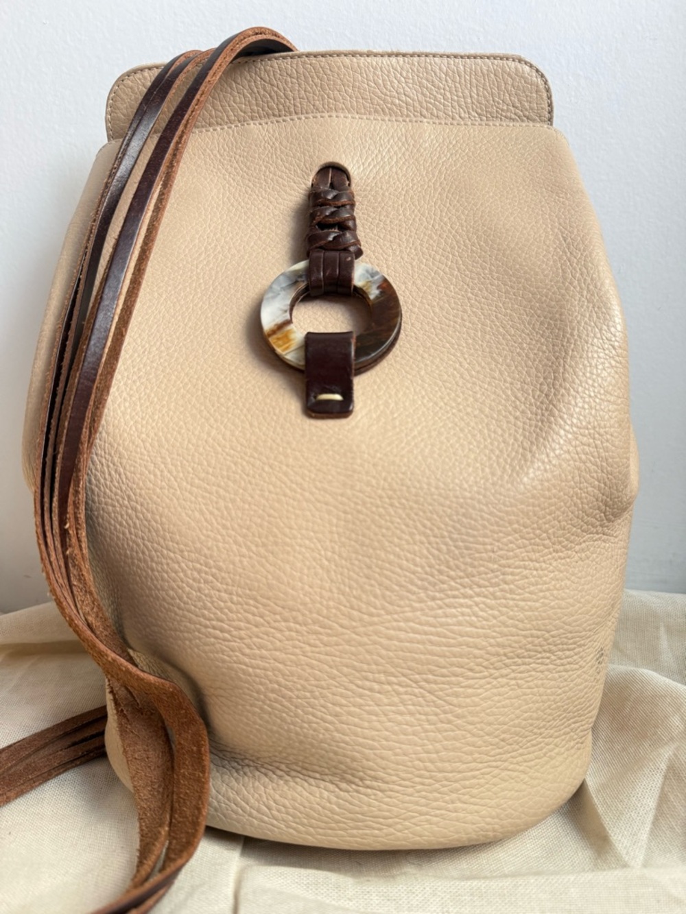 Vintage Salmon Leather Bucket Backpack Made in Spain Minimal Structured Carryall
